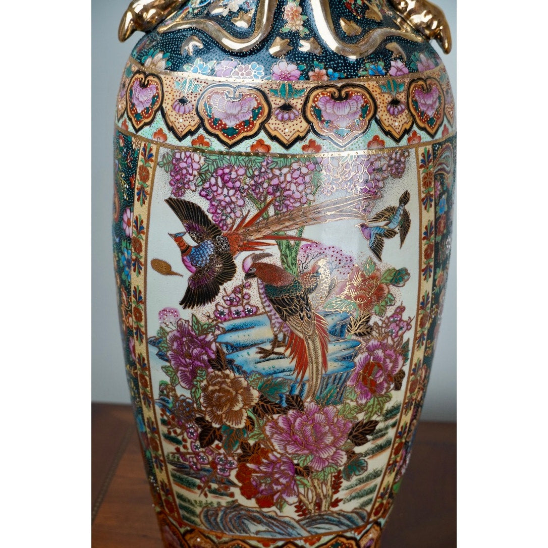Antique Japanese Satsuma Style 24” Porcelain Vase c. Early 20th Century