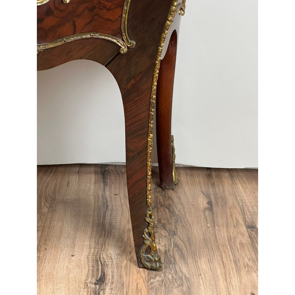 Vintage Louis XV Style Ormolu Mounted Rosewood and Pink Marble Commode