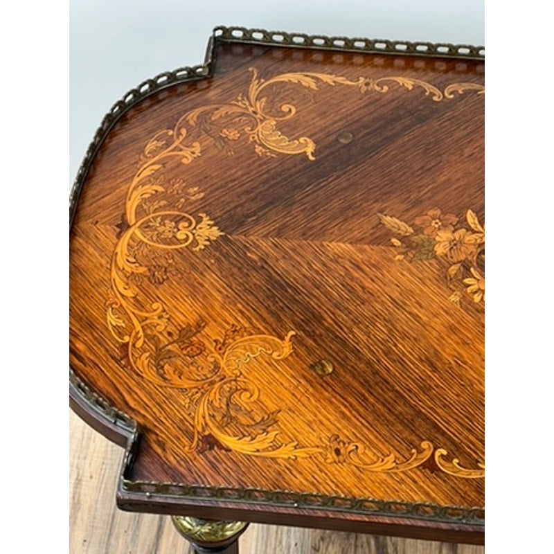 Louis XVI style antique coffee table, rosewood with fine marquetry, late 19th century.