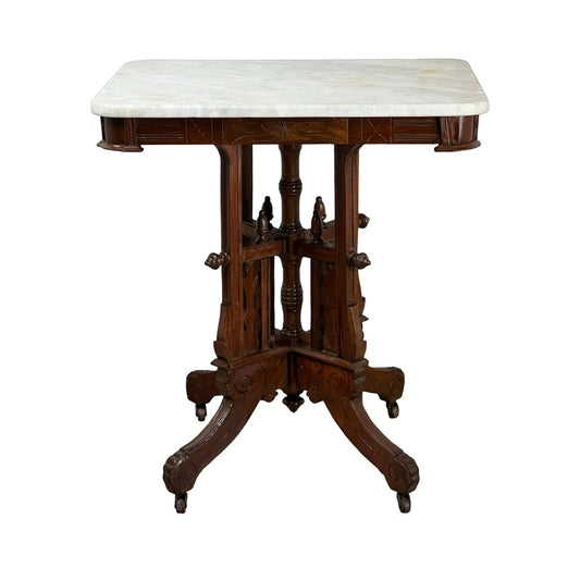 Antique Walnut Eastlake Victorian Tetrapod Marble Top Table c. 1880