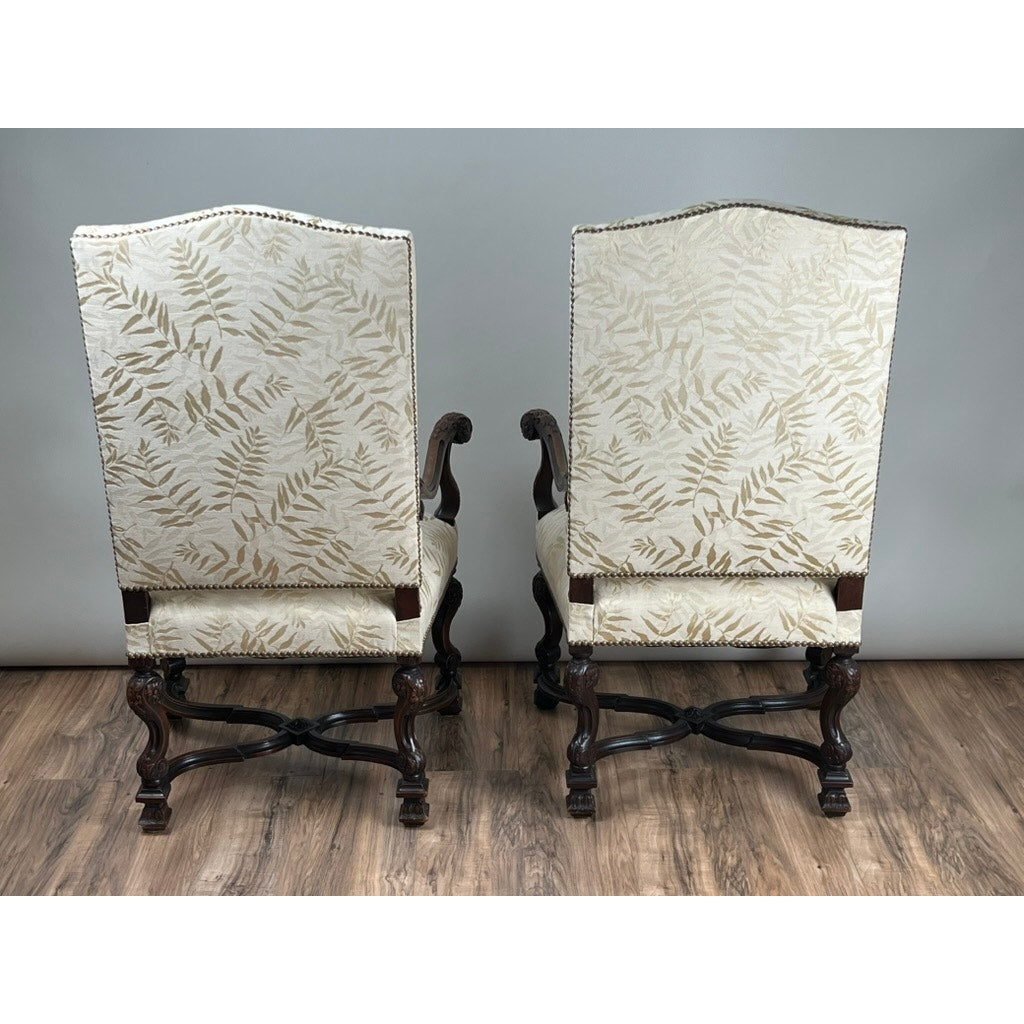 Antique Pair of French Régence Style Carved Mahogany Arm Chairs, c. Early 19th Century