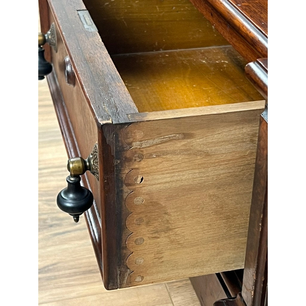 Antique Victorian Walnut and Burl Glass Door Bookcase c. 1900