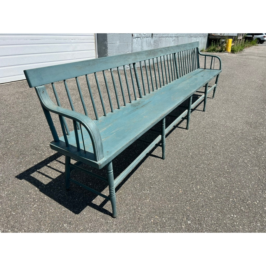Antique 10’ Deacon’s Bench in Older Slate Blue Paint c. Mid 19th Century