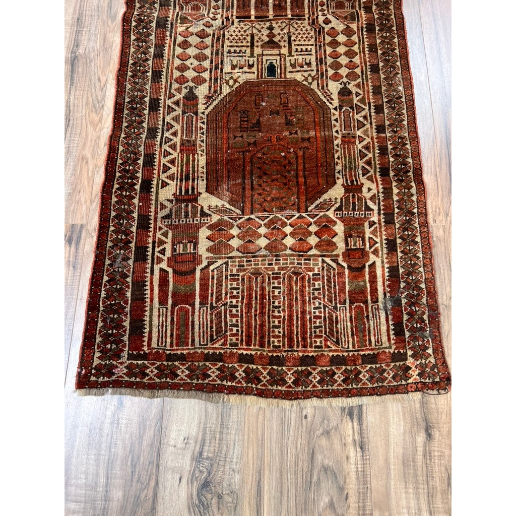 Antique Afghan Kizil Ayak Mosque Prayer Rug 2’4 x 5’7