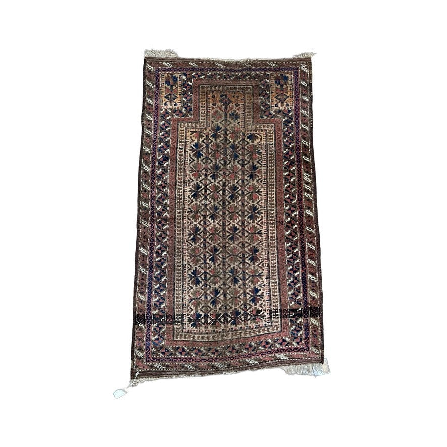 Antique Baluch Prayer Rug with Star Lattice Field, Northeast Persia, c. Late 19th Century – 2’10 x 5’
