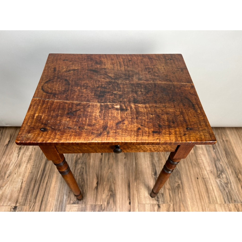 Antique Sheraton One Drawer Tiger Maple Stand c. Mid 19th C.