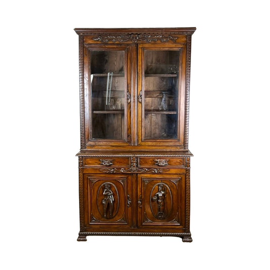 Antique French Renaissance Revival Chestnut Step Back Book Case c. Mid 19th Century