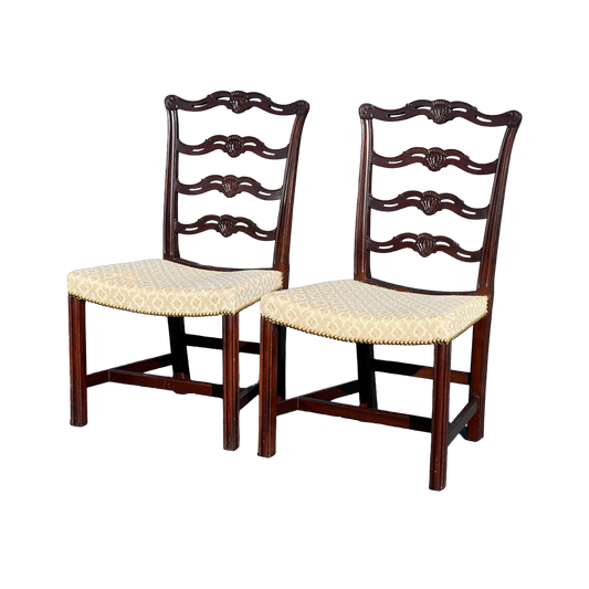 Pair of Chippendale Style Ribbon Back Chairs with Curved Seats