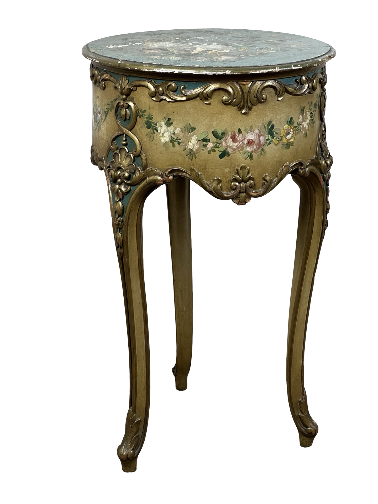 Vintage Paint Decorated French Louis XVI Style Round Accessory Table