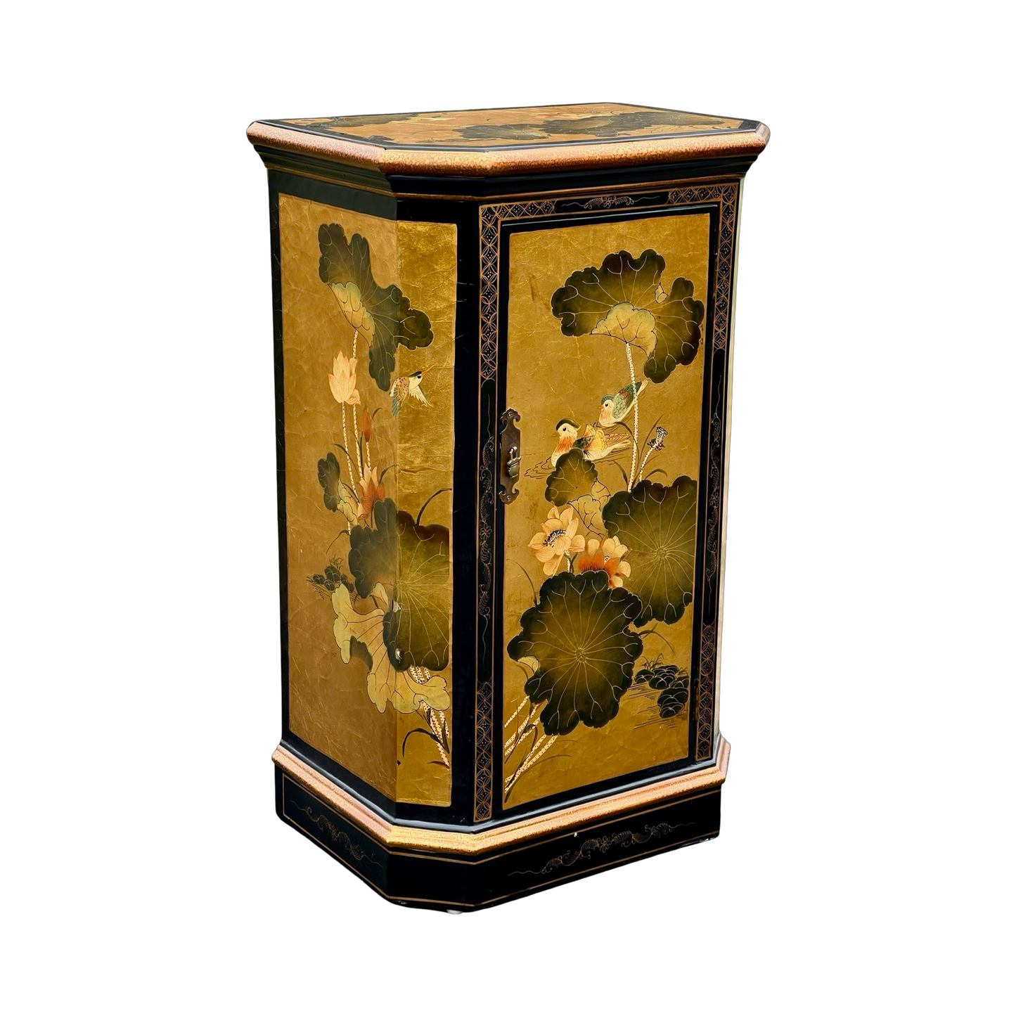 Vintage Asian Black Lacquer and Gold Cabinet