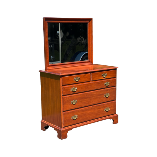 Vintage Solid Black Cherry Dresser with Mirror by Henkel Harris