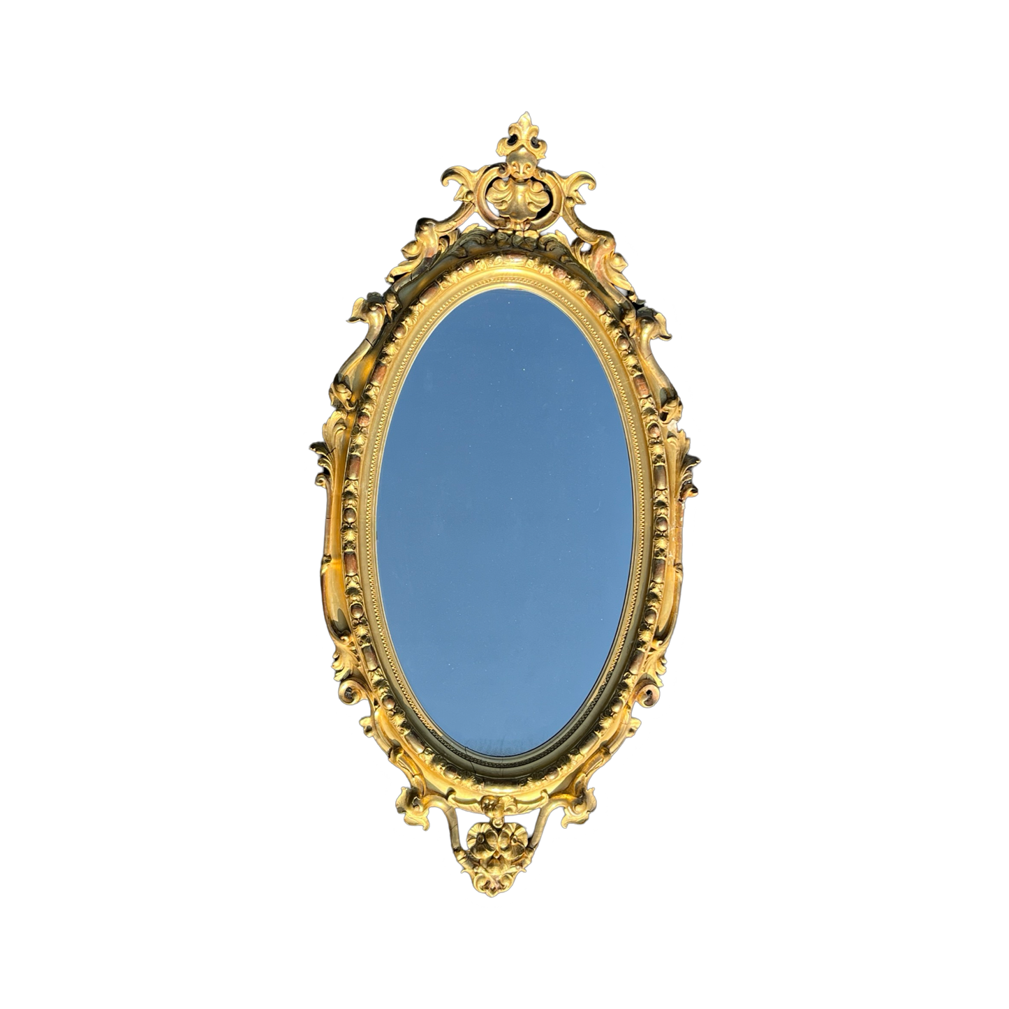 Antique Large French Style Oval Gilt Gesso Mirror Made in Boston 51 x 26