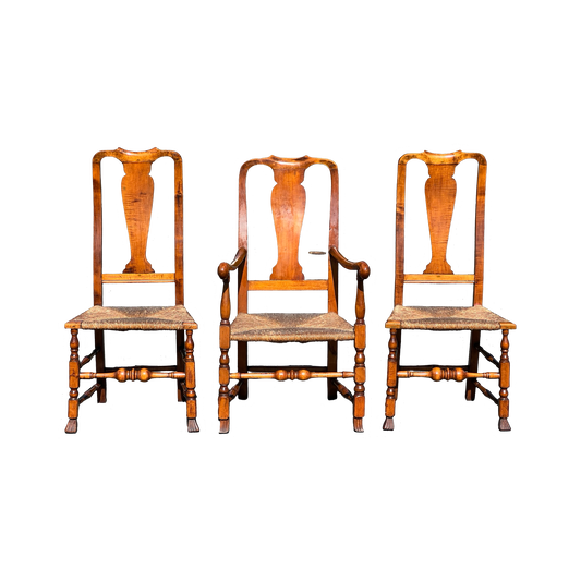 Set of Three Antique 19th Century Queen Anne Curly Maple Dining Chairs