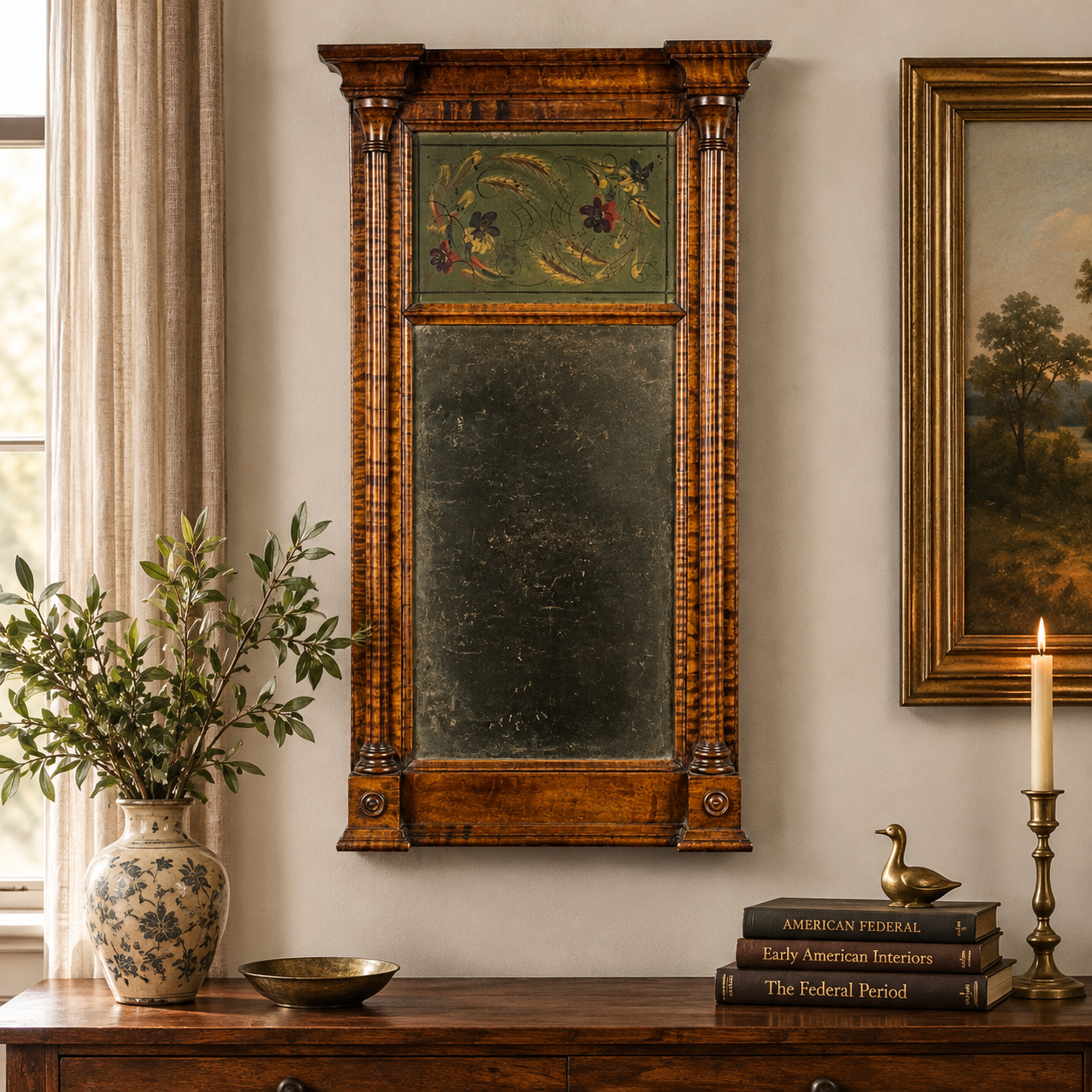Federal Period Tiger Maple Mirror