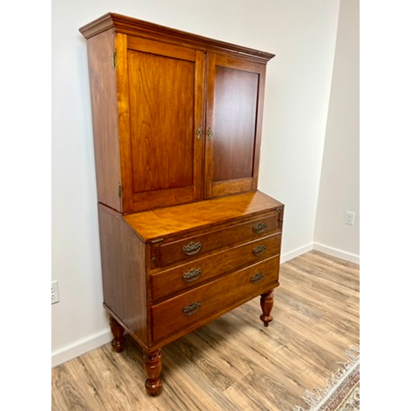 Antique Sheraton Cherry Fold Over Secretary with Blind Door Top c. 19th Century