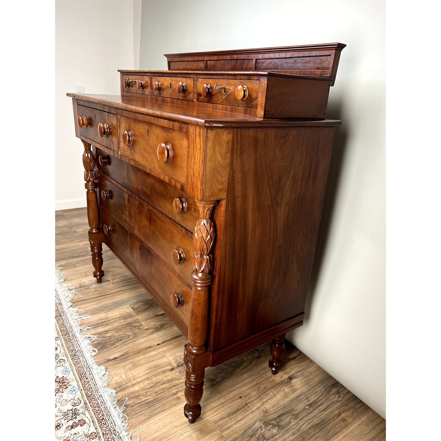 Antique Mahogany Sheraton Deck Top Eight Drawer Chest c. 1814