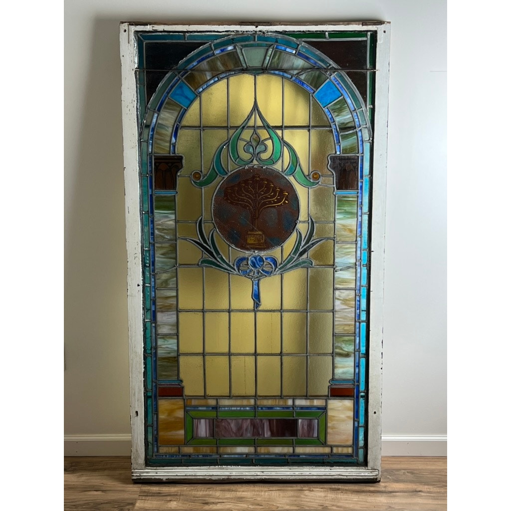 Antique stained glass window from Temple Beth El Springfield MA early 20th century