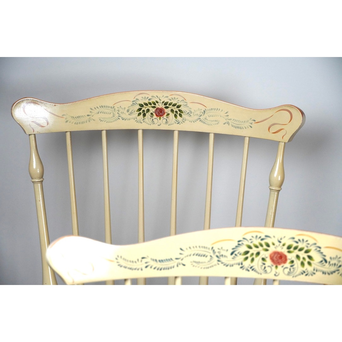 Vintage Set of Four Hitchcock Ivory Windsor Dining Chairs