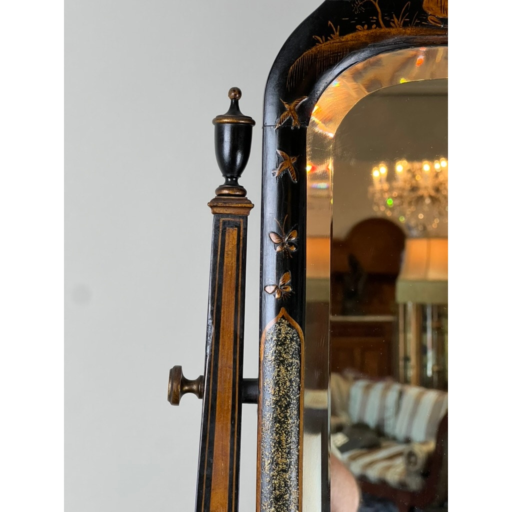 Fine Antique Chinoiserie Black Lacquer Dressing Mirror c. Late 19th Century