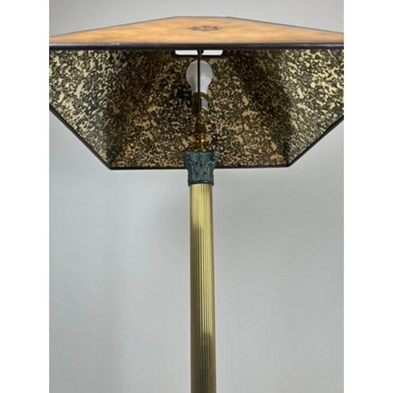 Maitland Smith floor lamp with stitched leather pyramid shade