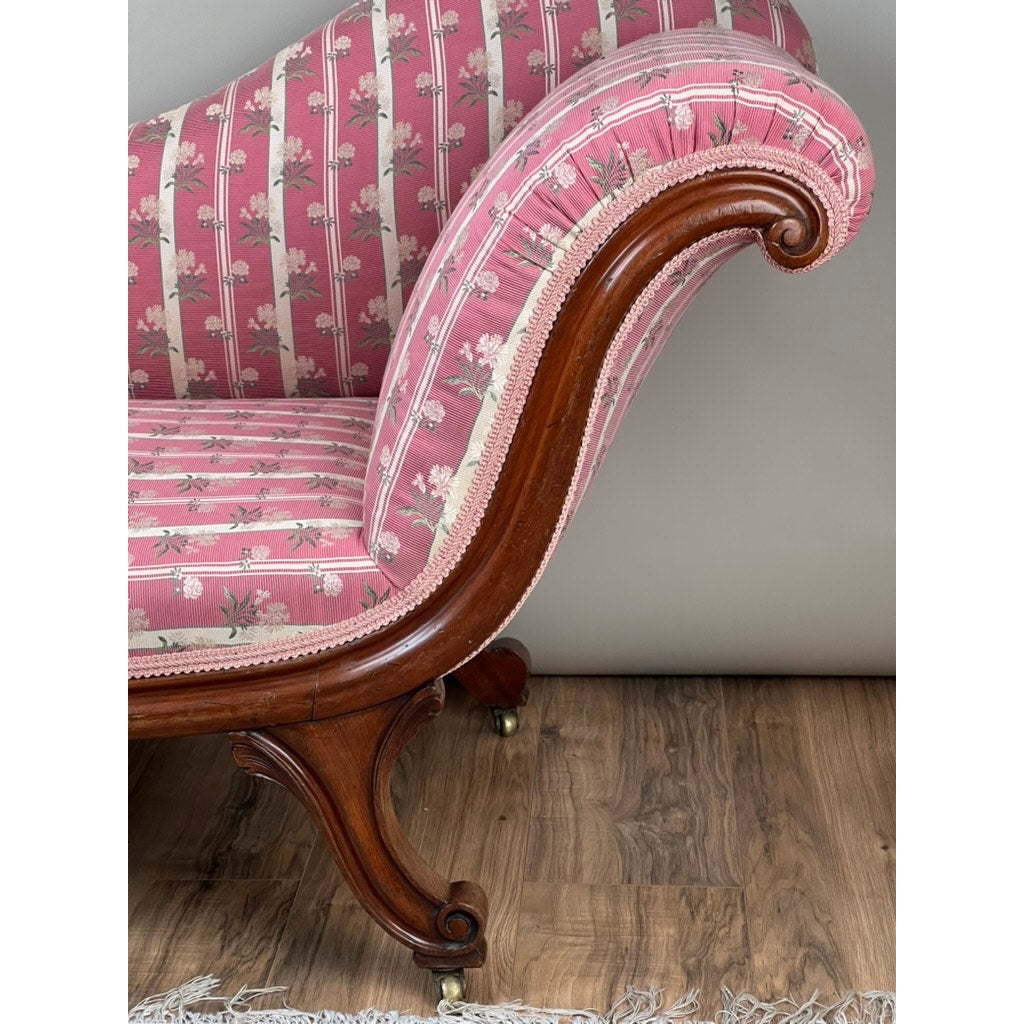 Antique Louis Philippe I Recamier Chaise in Fine Silk Upholstery