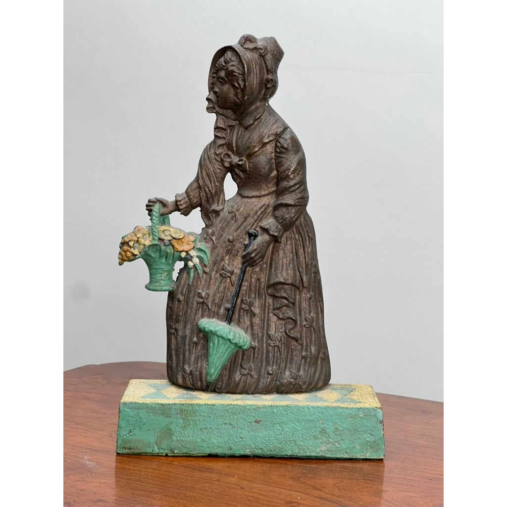 Antique Victorian Bradley and Hubbard Woman with Flowers Door Stop