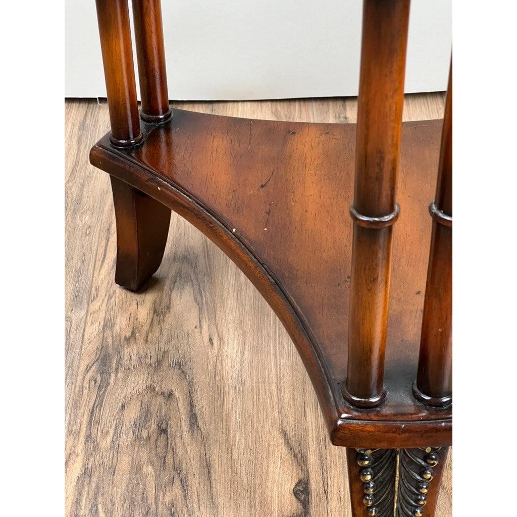Vintage Round Granite Top Accent Table with Bamboo Style Legs