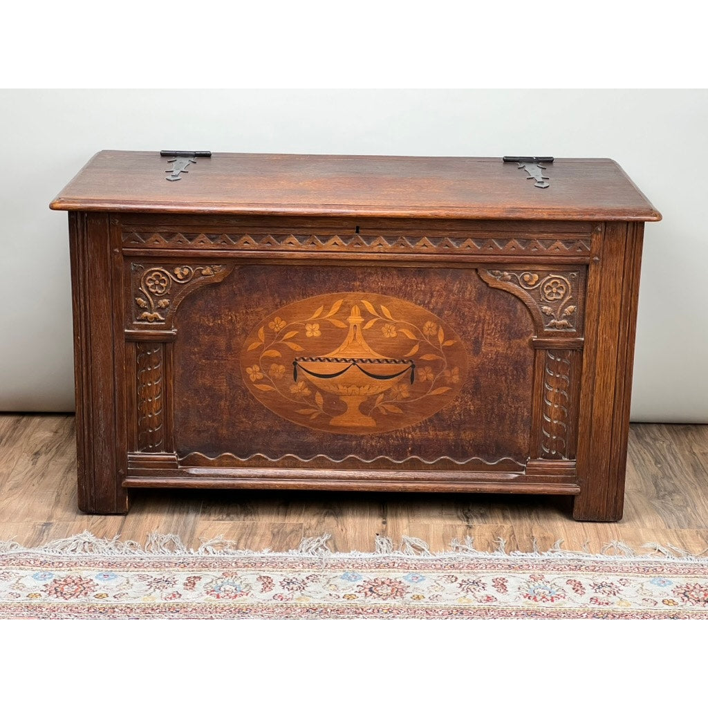 Antique Carved Oak Wedding Chest c. 1900