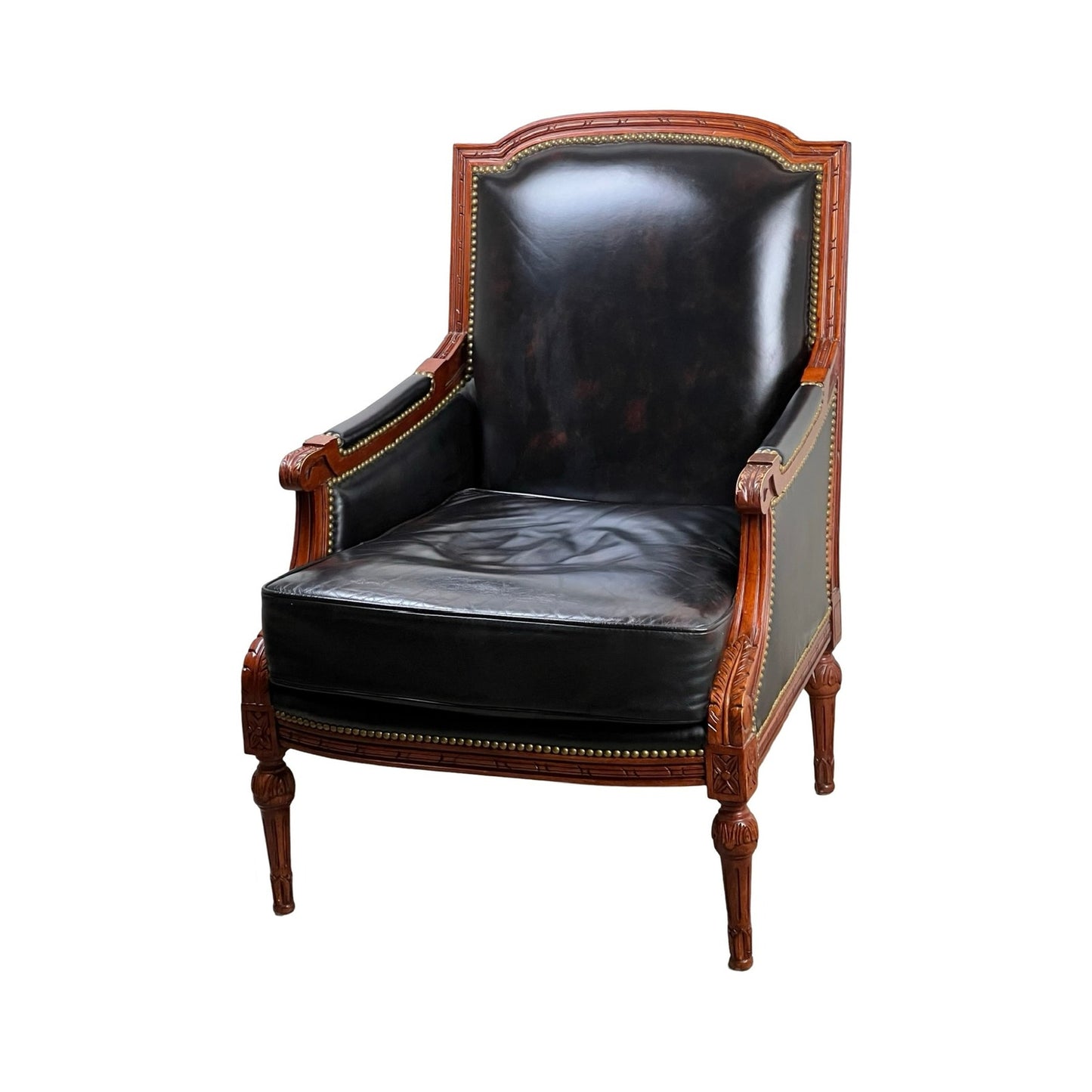 Vintage Louis XVI Style Leather Bergere Chair by Pennsylvania House