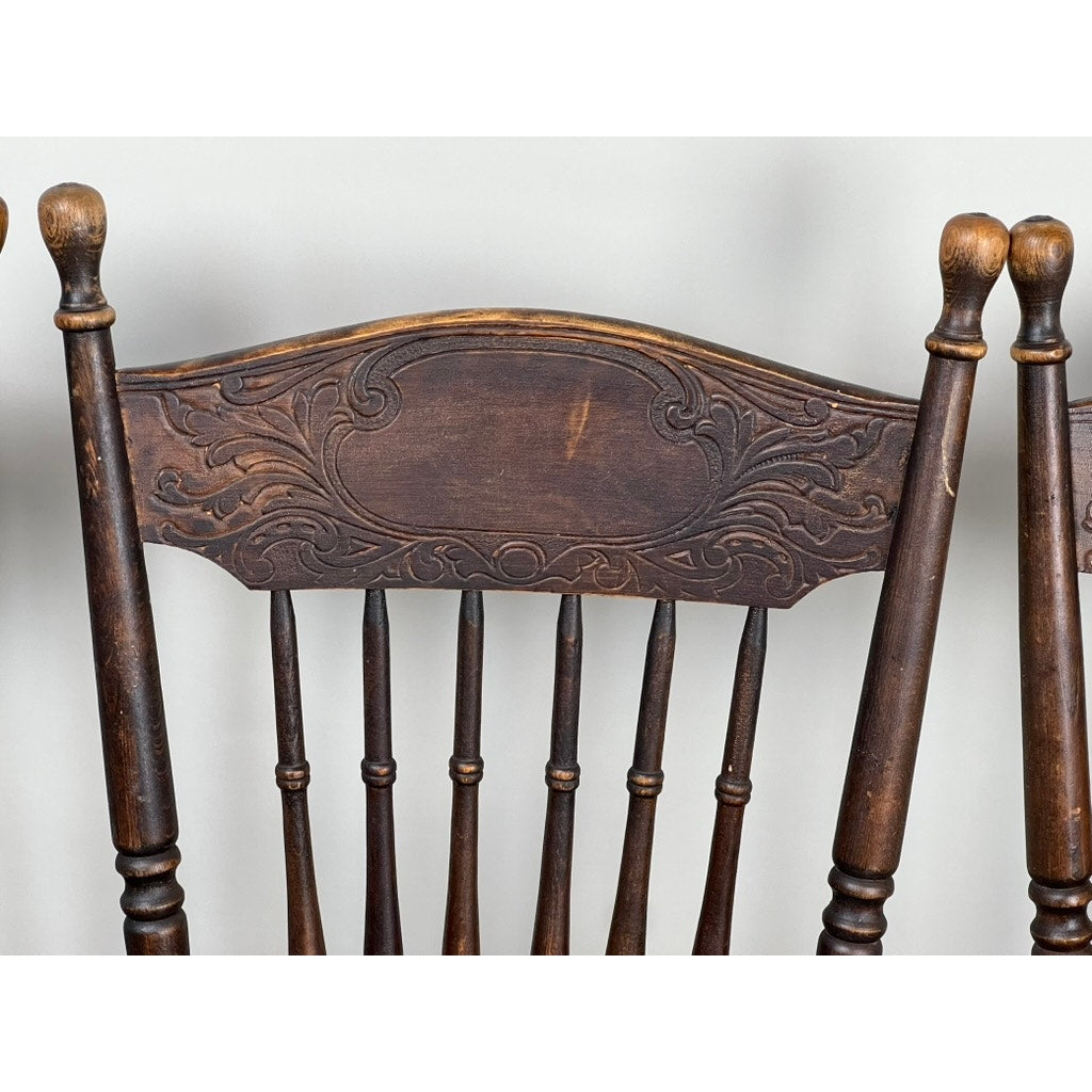 Antique Set of Four Press Back Chestnut Dining Chairs c. 1900