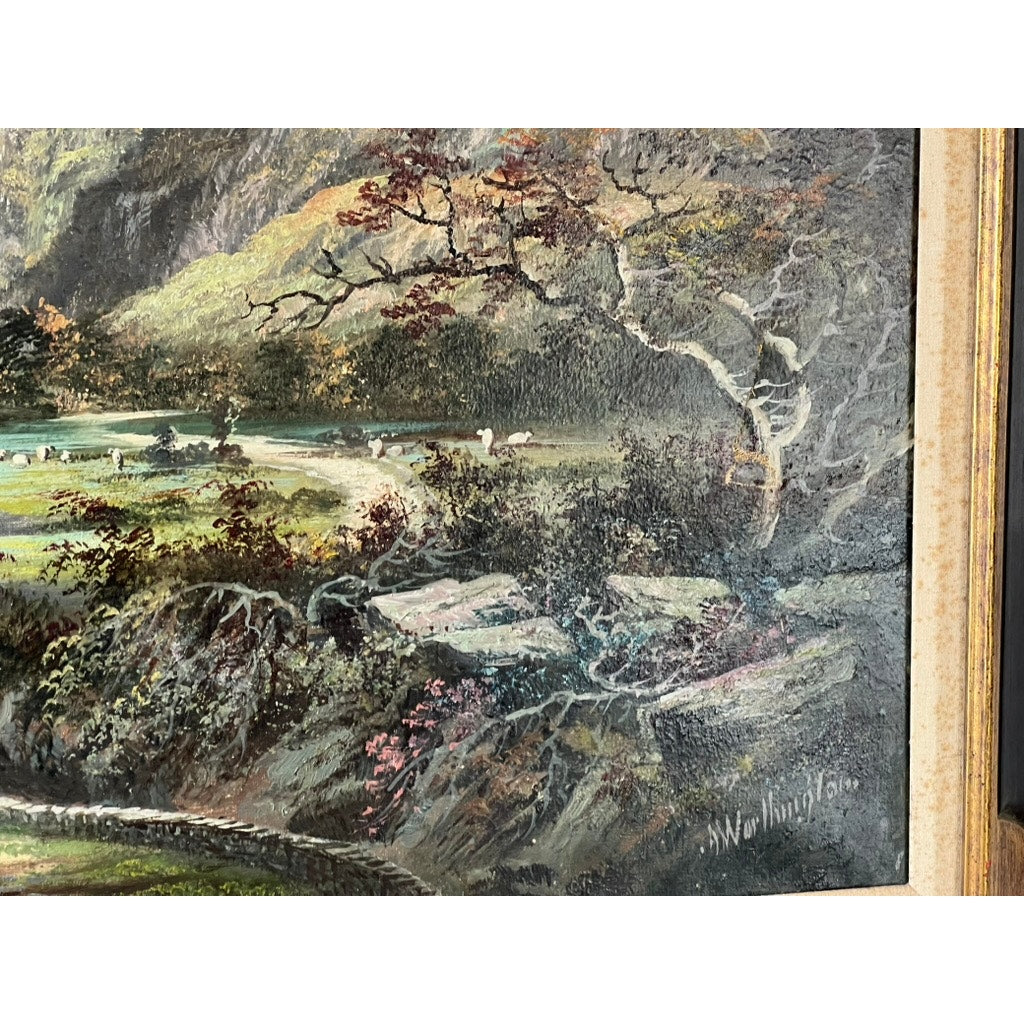 Painting Oil on Canvas Alfred Worthington (British 1835-1927) “Mountain Lake” Signed Lower Right