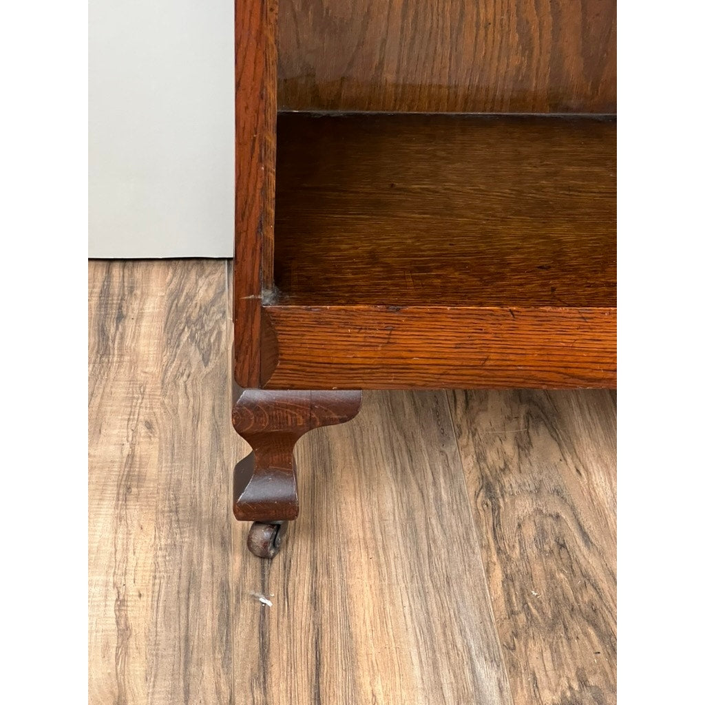 Antique Edwardian Oak Open Bookcase with Curtain Rods c. 1910