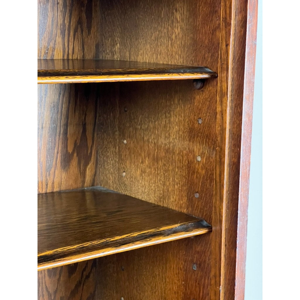 Antique Edwardian Oak Open Bookcase with Curtain Rods c. 1910