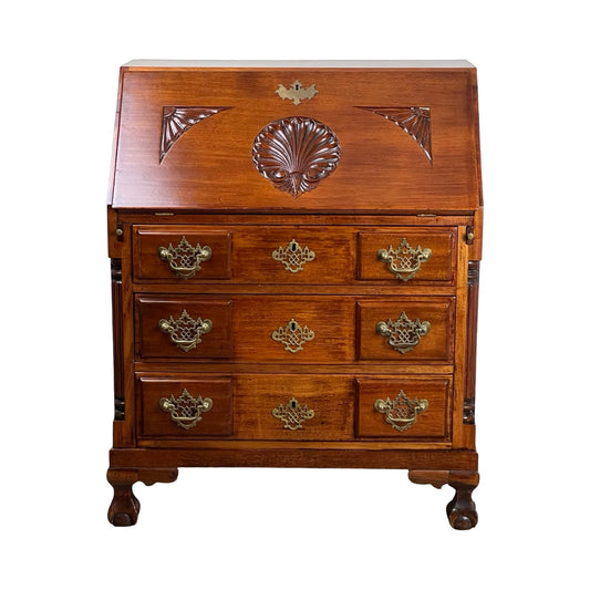Antique Chippendale Style Mahogany Block Front Secretary c. 1910