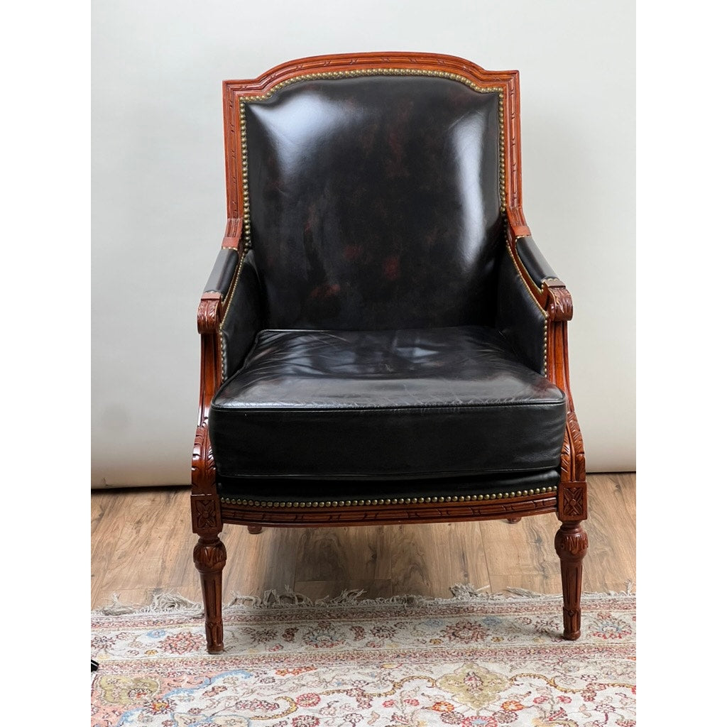 Vintage Louis XVI Style Leather Bergere Chair by Pennsylvania House