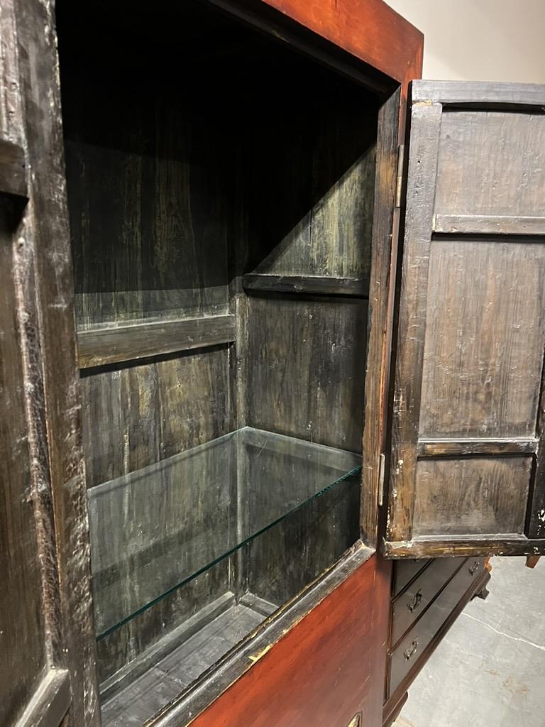 Large Vintage Chinese Cabinet with Foo Dog Carvings