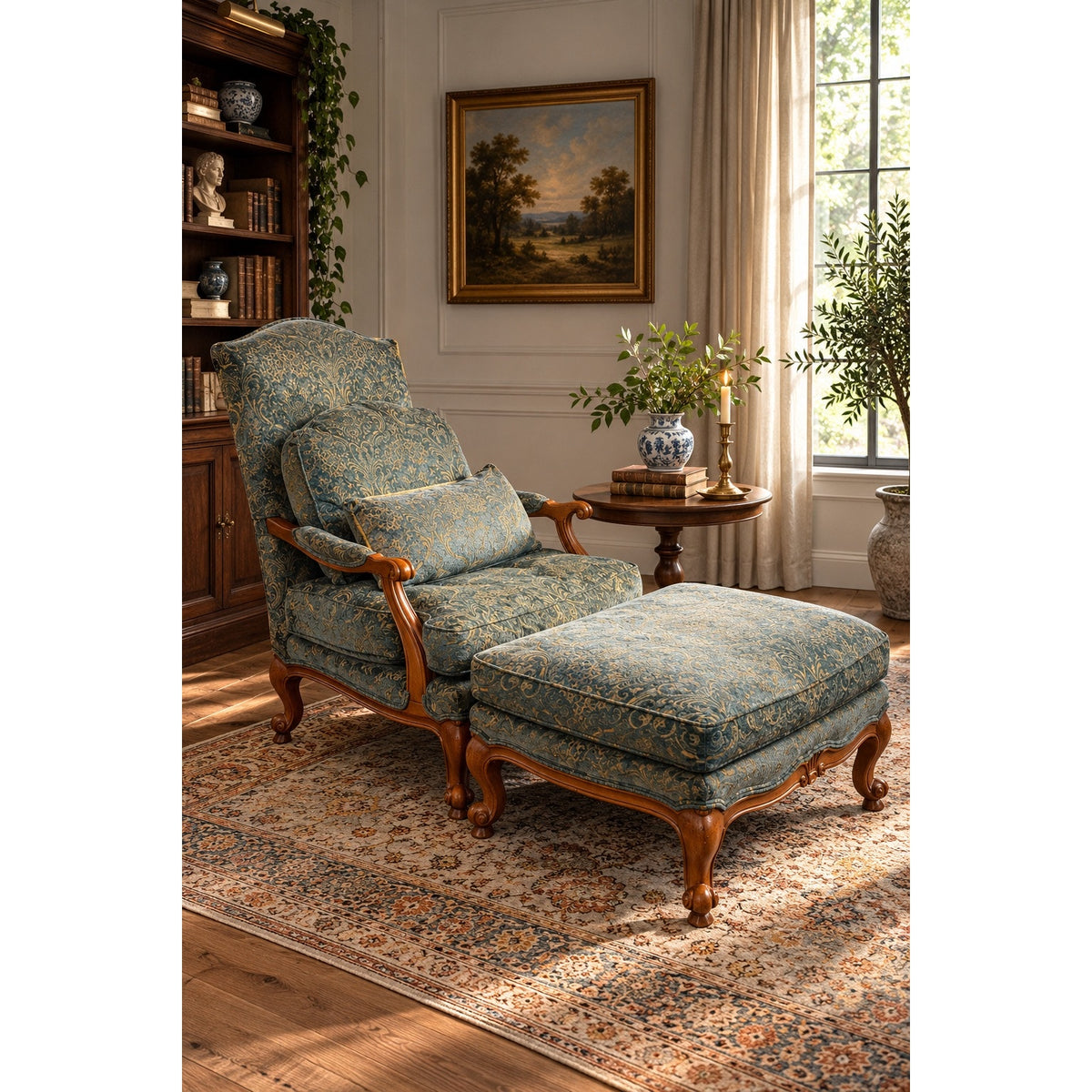 Lillian August Oversized French Bergère Lounge Chair & Ottoman, Down Filled