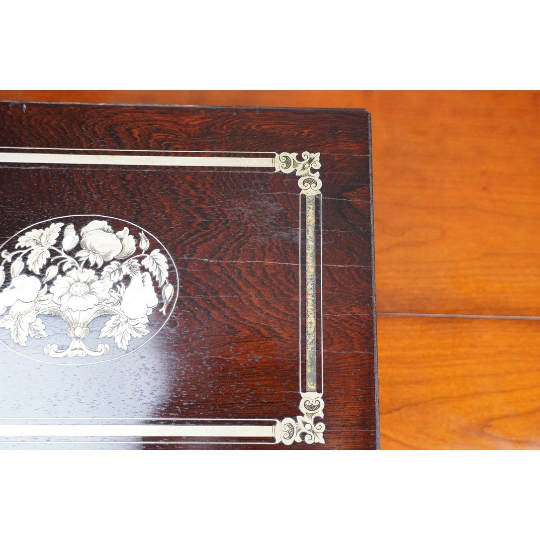 Antique Napoleon III Rosewood Lap Desk with Brass and Mother of Pearl Inlay