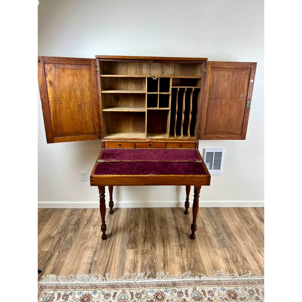 Antique Sheraton Chestnut Fold Over Secretary with Blind Door Top c. 1820