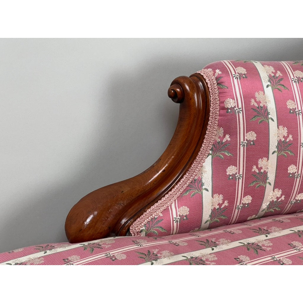 Antique Louis Philippe I Recamier Chaise in Fine Silk Upholstery