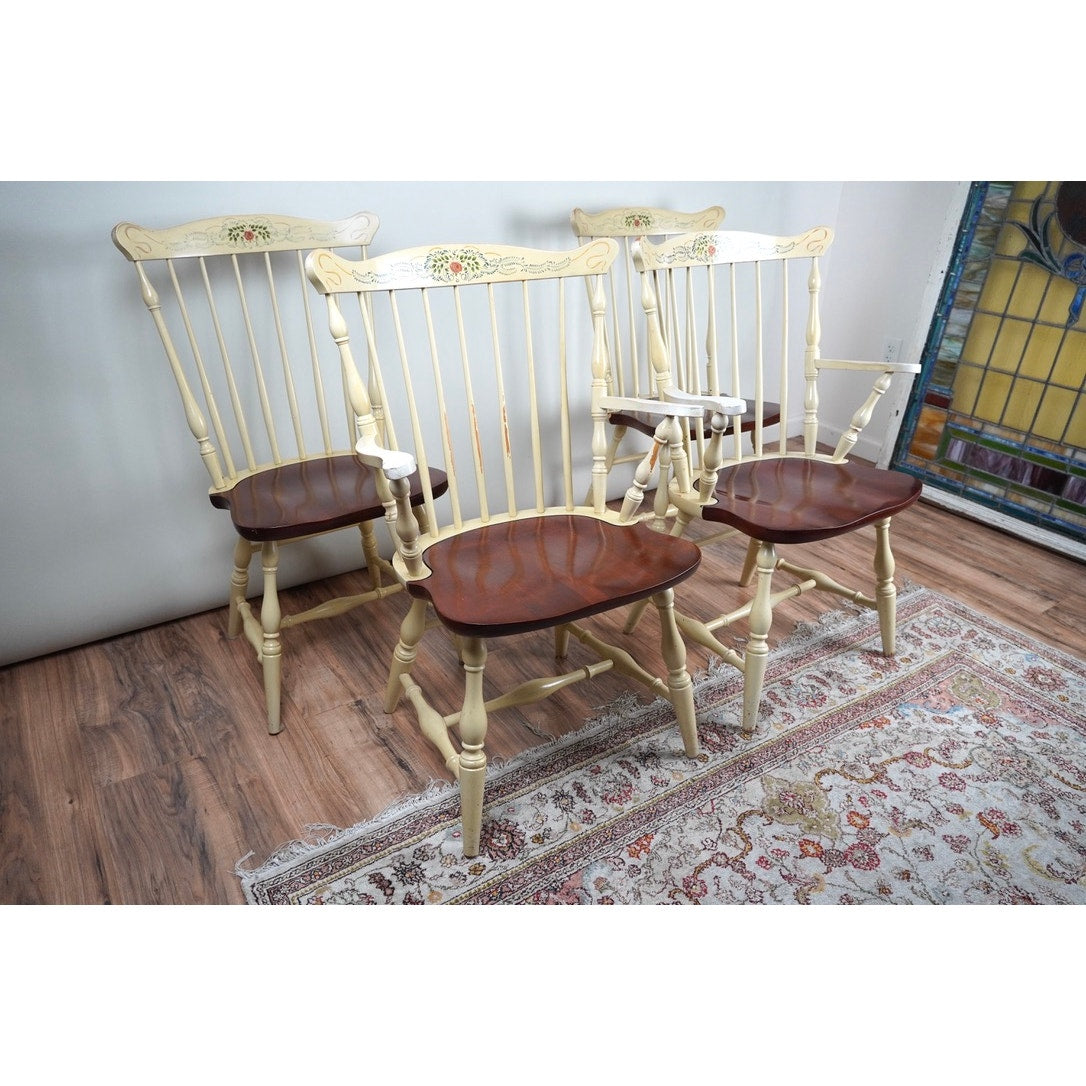Vintage Set of Four Hitchcock Ivory Windsor Dining Chairs
