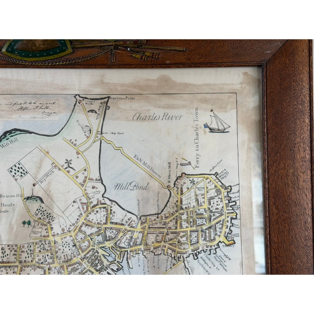 John Bonner “The Town of Boston” Map, After the 1835 George G. Smith Edition, Antique Oak Frame