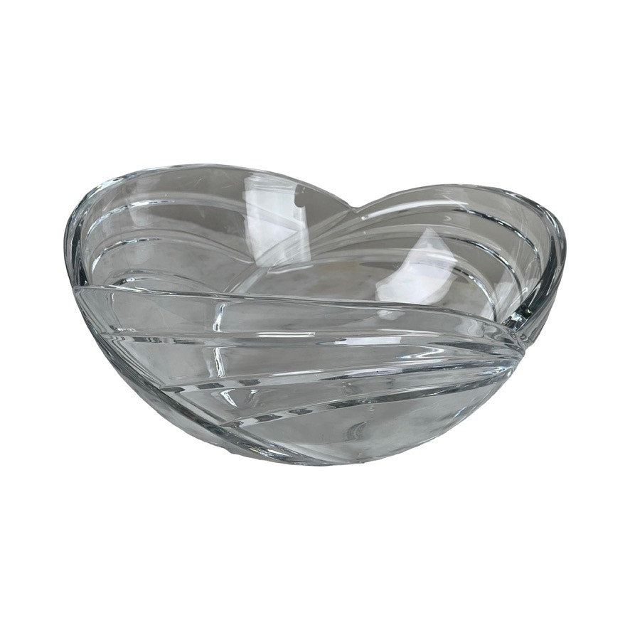 The Rogaska Samba Wave 10" Lead Crystal Bowl features a wavy, ribbed design and heart-shaped rim, beautifully displayed against a white background.