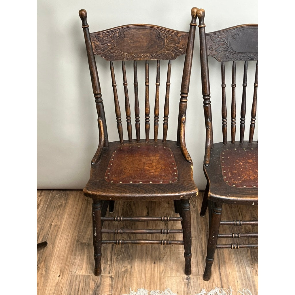 Antique Set of Four Press Back Chestnut Dining Chairs c. 1900