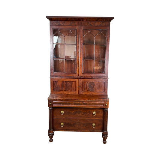 Antique Late Federal Period Mahogany Plantation Secretary and Bookcase c. Late 1830s