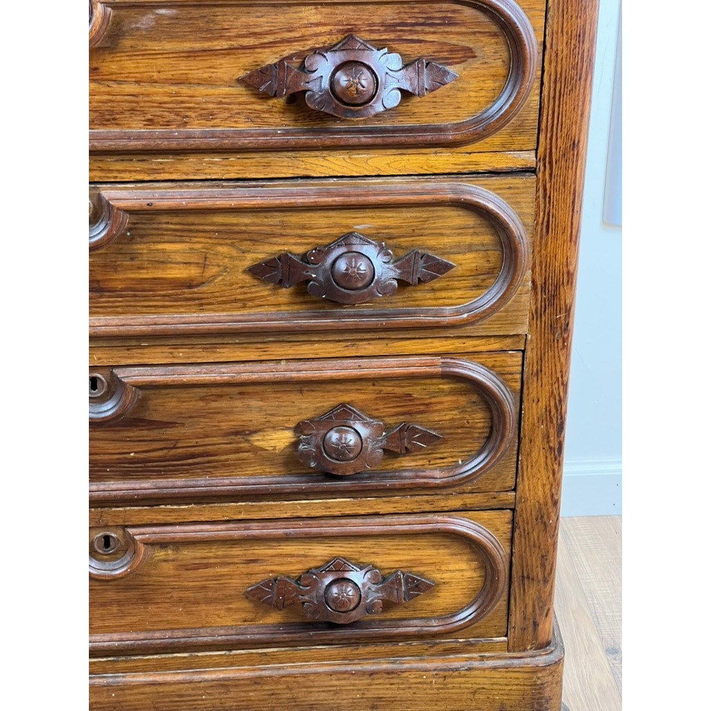 Antique Victorian Chestnut Four Drawer Marble Top Dresser c. 1900