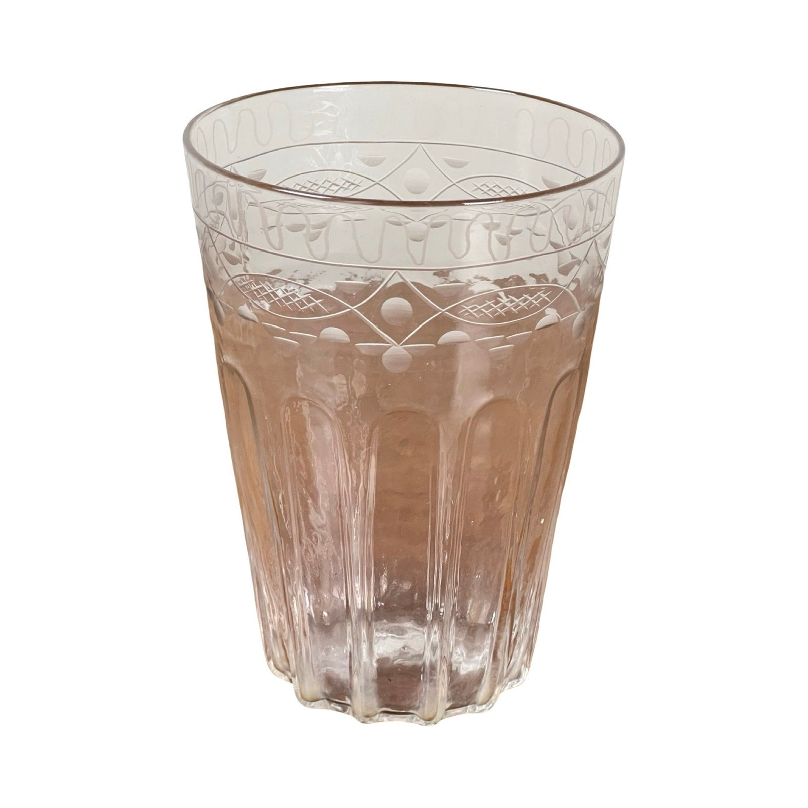 An Attributed Boston & Sandwich wheel-engraved mold-blown glass table vase, circa 1845–1860, filled with water is displayed against a white background; its intricate Victorian-era pattern evokes the artistry of antique glasswork.