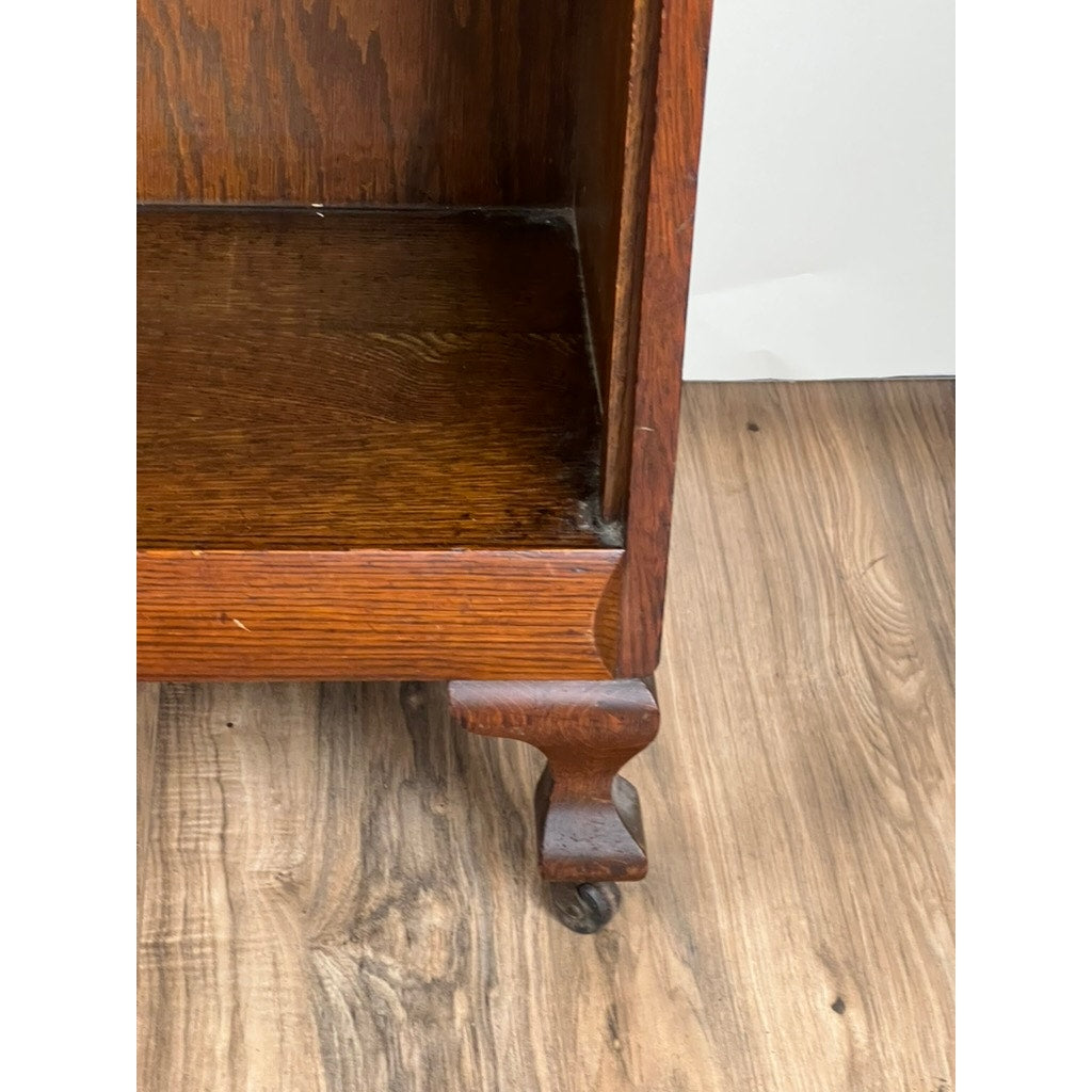 Antique Edwardian Oak Open Bookcase with Curtain Rods c. 1910