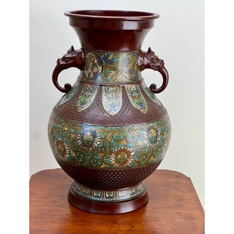 Vintage Large Japanese Bronze Champlevé Vase c. Mid 20th Century