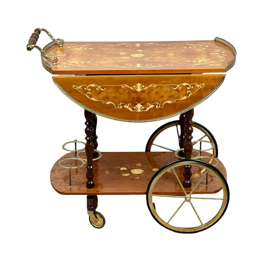 Vintage Fine Italian Burlwood Marquetry Tea Cart by Sorrento